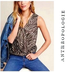 Anthropologie Eri & Ali Kasi Shimmer Zebra Print Sleeveless Top ⭐⭐
